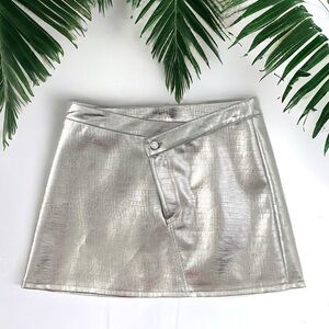 Torn By Ronny Kobo Silver Metallic Donnie Skirt Asymmetrical Waist M Spacecore